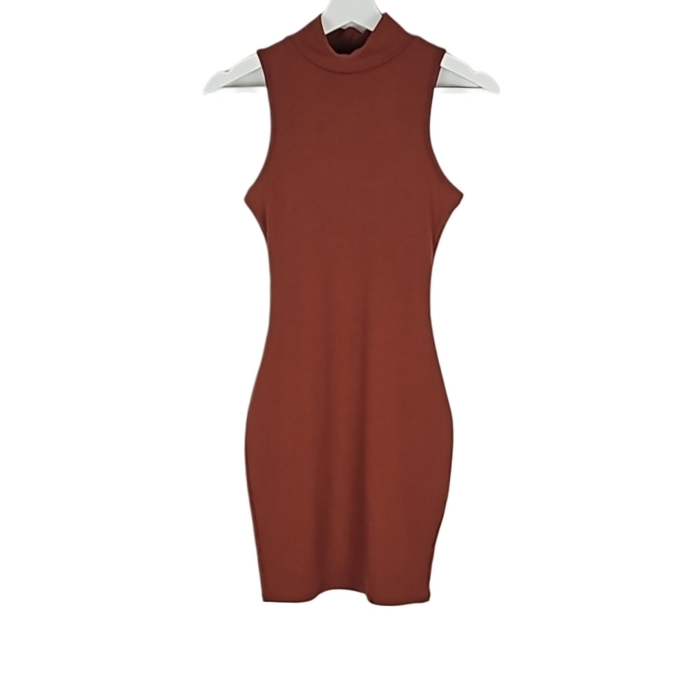 Windsor NEW Rust Red Orange Ribbed Sexy Mock Neck Bodycon Dress Minimalist